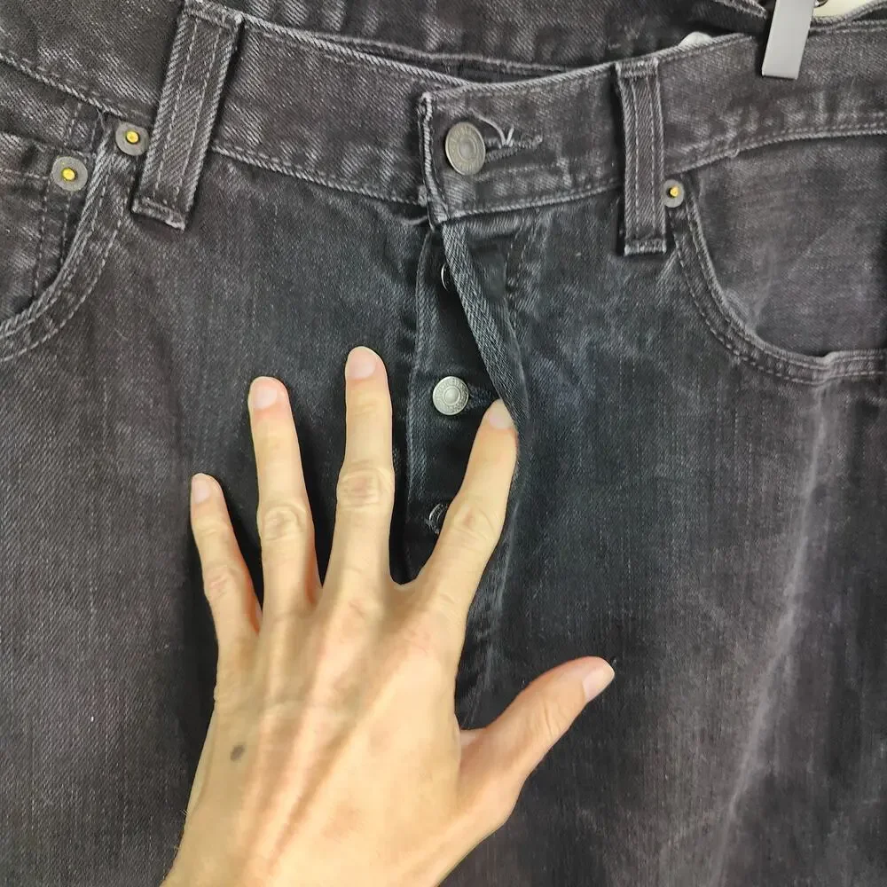 Vintage Y2K Levi's 501 Jeans Mens 36x34 Black‎ Straight Leg 100% Cotton HEMMED